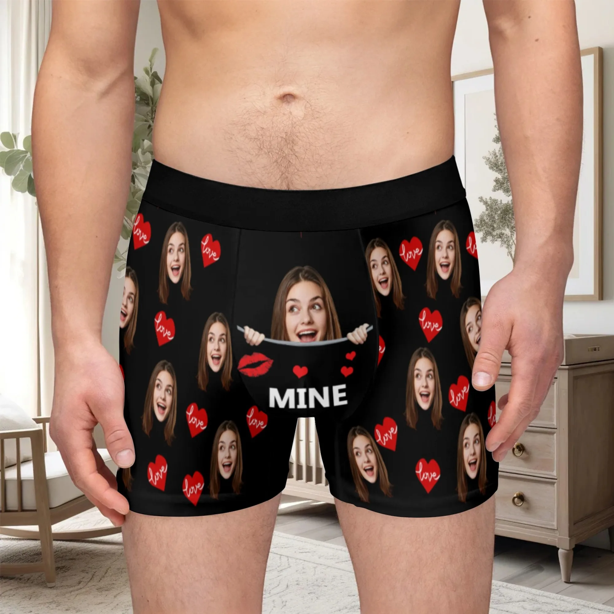 Valentine's Day Customizable Boxer Briefs for Men Personalized Underwear Funny Face Design Ideal Gift for Boyfriend Or Husband