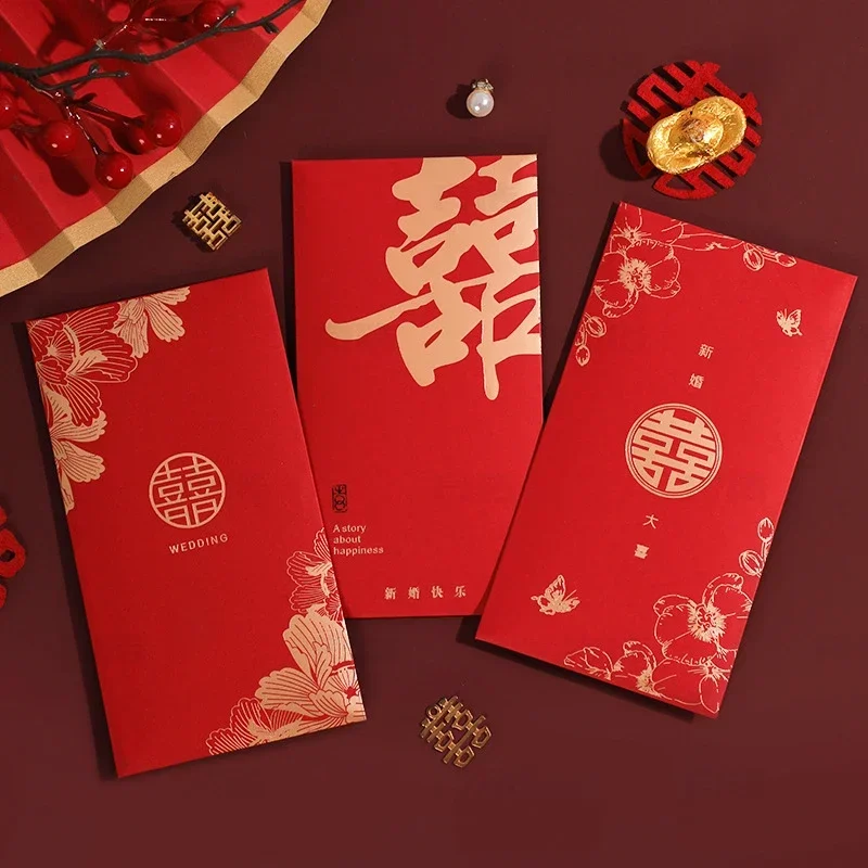 5pcs/set Simple Red Envelopes Kawaii Wedding Invitation Cards Cover Gift Bag Cash Envelopes Lucky Pocket Events Party Decoration