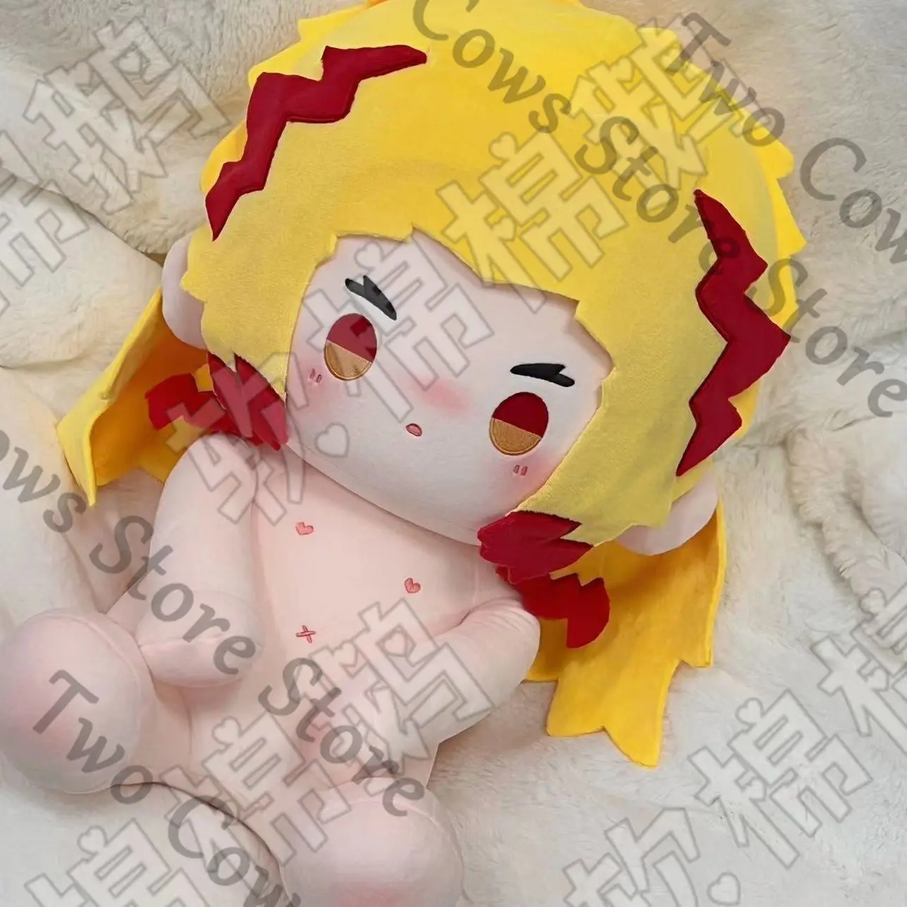 

Anime Demon Slayer colleagues Rengoku Kyoujurou ambitus sitting posture attribute 40cm Naked Dress-up Cotton Doll toys gift