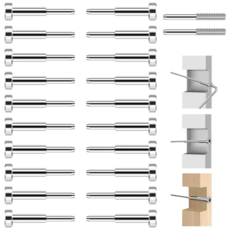 Paquete de 20 Kit de barandilla de cables, tensor de escaleras SST316 y terminal oculto para barandilla de cables, para madera/nivel/poste de escalera