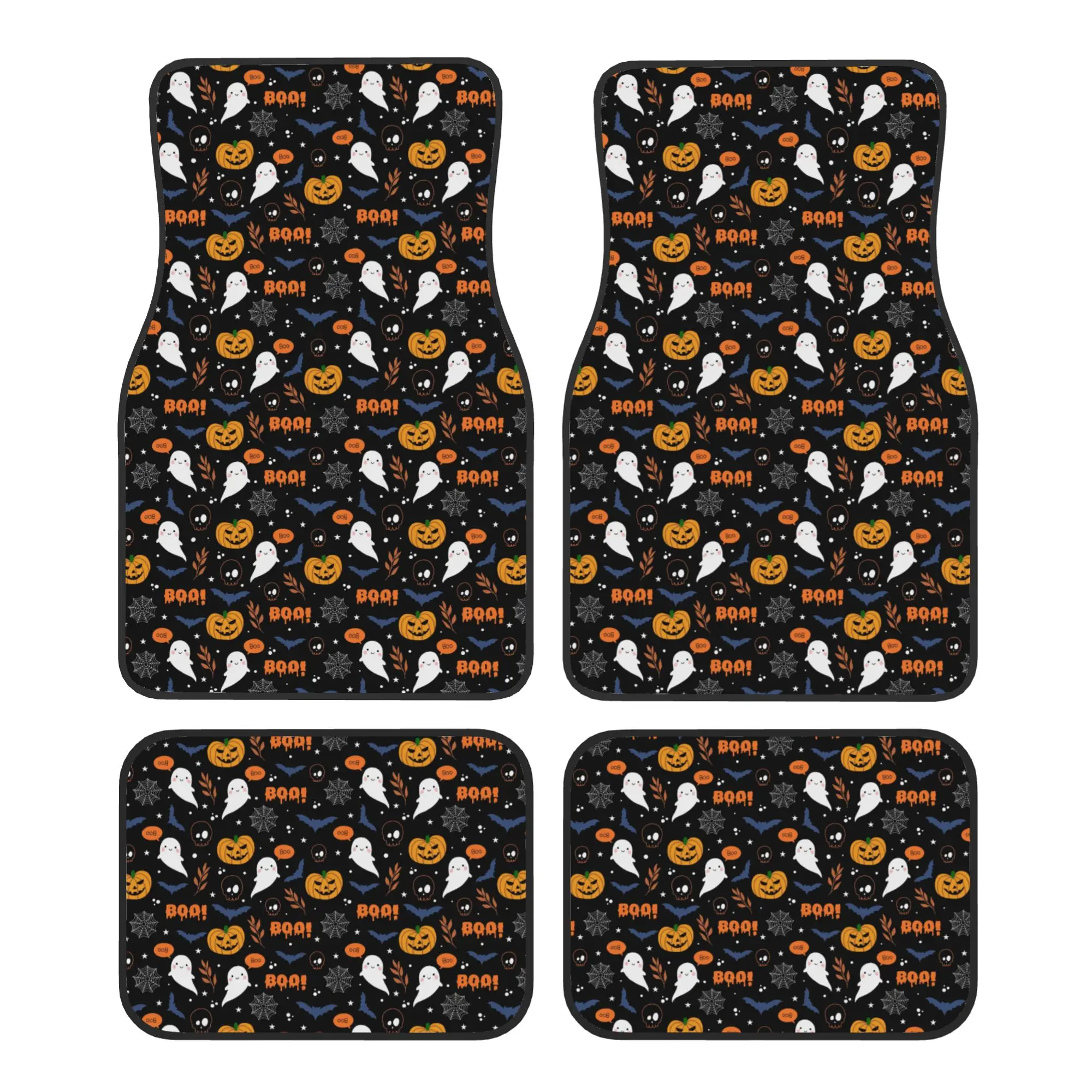 

Halloween Pumpkin Ghost Cats Car Floor Mats of 4 Pieces Crystal Velvet Carpets Rugs Universal Car Front Rear Carpets Foot Mats