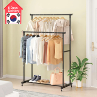 Double-Rod Clothes Rack Clothes Rack With Hooks Hanging Clothe Organizer For Bedroom Movable Bedroom Clothing Hanger With Wheels