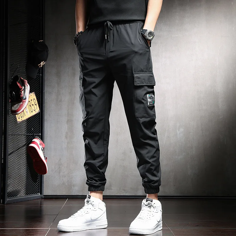 سراويل ملابس العمل للرجال في الصيف، مقاس نحيف، حزام الكاحل، مقاس نحيف، اتجاه رياضي، متعدد الاستخدامات، سراويل كاجوال متعددة الجيوب #2