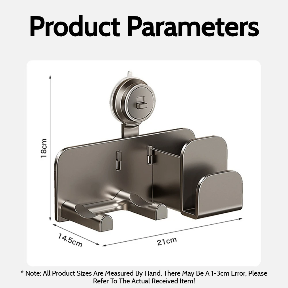 Szablon bez dziurkowania Szara przyssawka Uchwyt na suszarkę do włosów Półka ścienna Naścienny stojak na suszarkę do włosów Stojak do przechowywania suszarki do włosów