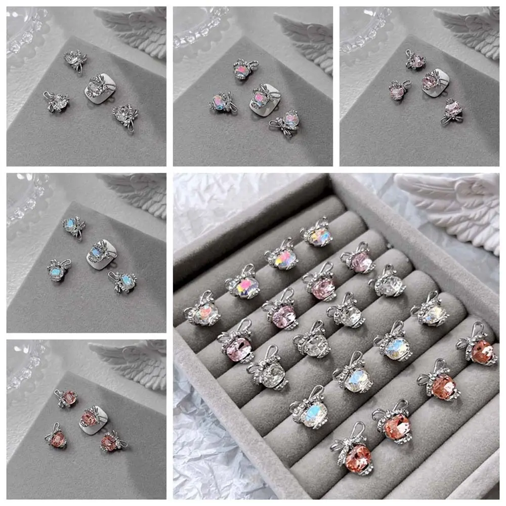 4 stks/set Metalen Nail Art Boren Boog Nageldecoraties Diamant Vergulden Charms Manicure Ornamenten Kristal Boog Nagelaccessoires