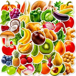 50PCS Vivid Fruit & Vegetables Grape Cherry Carrot Broccoli Stickers Pack Waterproof Vinyl Stickers For Laptop Phone
