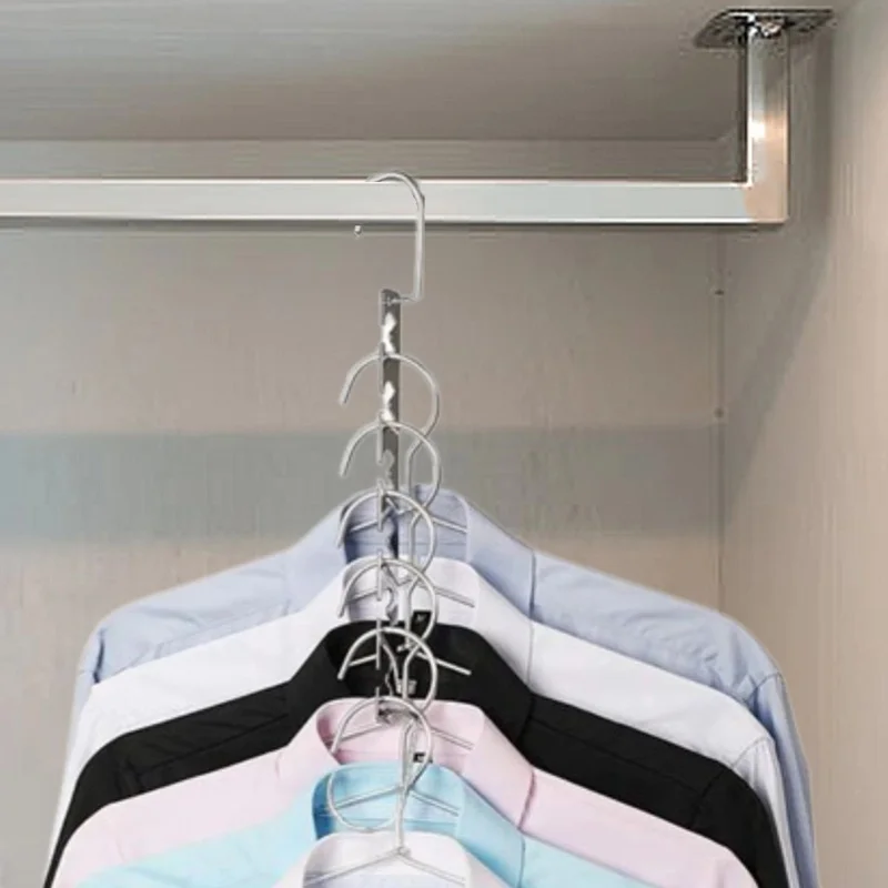 6 Hole Stainless Steel Hanger Multifunctional Space Saving Metal Hangers with Magical Hook Clothing Wardrobe Organize Holder