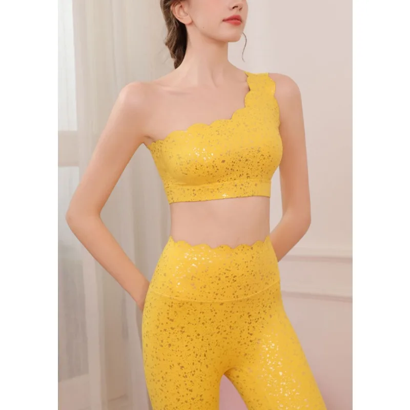 

Set for Women 2025 New Collection, Shock-absorbing Gold Sparkling Lace Vest Sports Hip Lifting Leggings