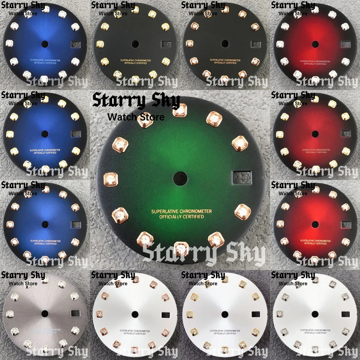 Starry Sky 29mm Gradient Red/Green/Blue Gray White Black Watch Dial Diamond Index Watch Dials Suitable NH35 Movement Watch Parts