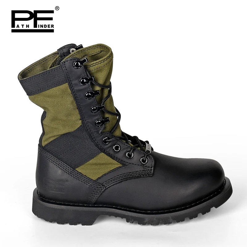 Pf Genuine Leather Men's Motorcycle Boots Outdoor Combat Boots Non-Slip Mid-calf Hiking Boots High-Top Shoes