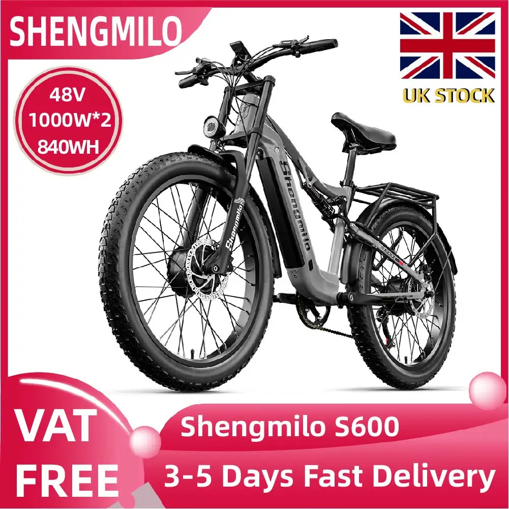 shengmilo S600 adult electric bicycle, 1000W*2 motor, 48V840WH battery, 26-inch fat tire mountain electric bicycle