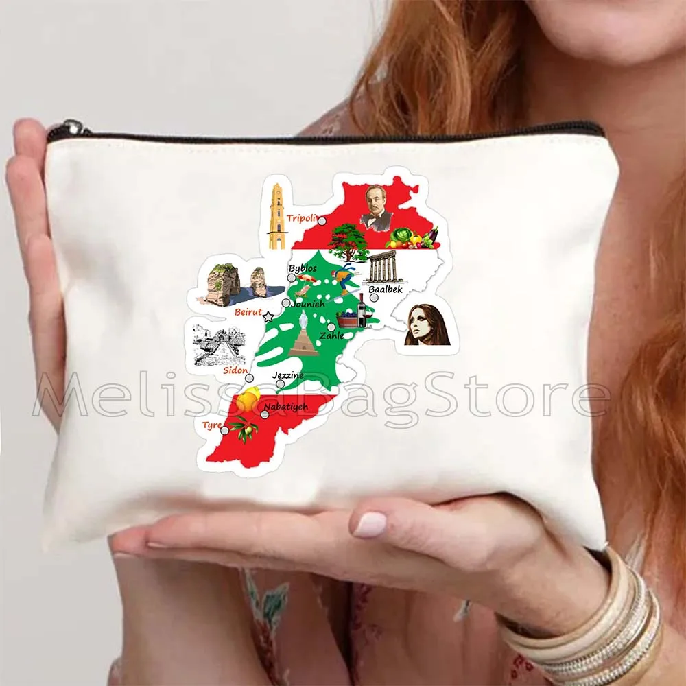 Love Beirut Lebanese Lebanon Flag Roots Arabic Cute Gifts Girl Canvas Cosmetic Bag Makeup Toilet Bags Pencil Case Zipper Pouch