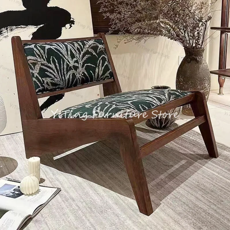 Ancient Solid Wood Rattan Wabi-Sabi Balcony Casual Single Living Room Chair Chair Lazy Sofa Chair Household Furniture