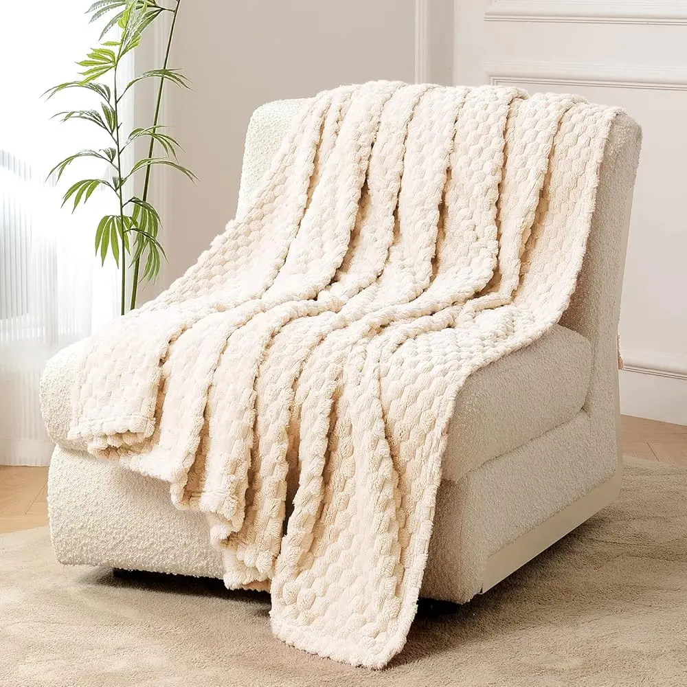 

Fleece Blanket Queen Size For Bed 300Gsm Super Soft Plush Fuzzy Blankets And Throws For Sofa Couch Office, 90X90 Hes, Beige