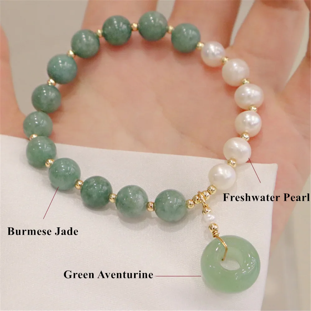 Myanmar Jade Freshwater Pearl Ladies Beaded Bracelet Green Aventurine Safety Buckle Pendant Romantic Party Jewelry Gift view 3
