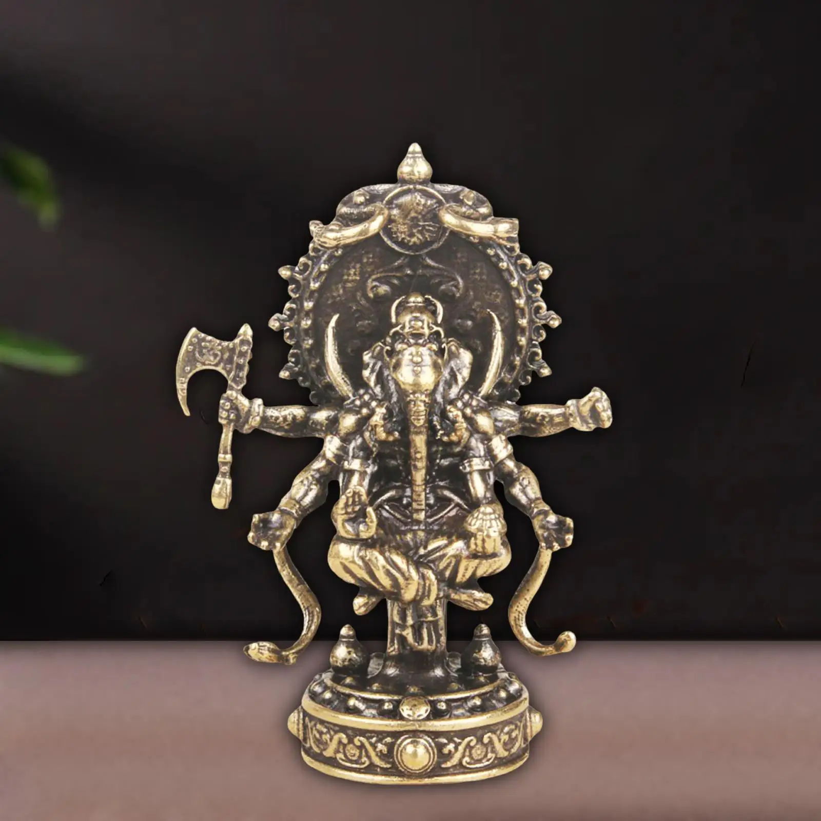 Brass Six Armed Elephant God Statue Collection Handcrafted Desk Ornament Sculpture for Shelf Cabinet Office Living Room Decor