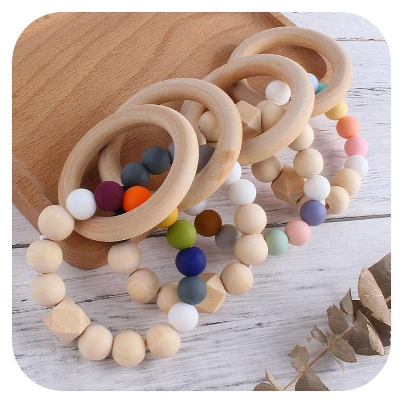 

C9GB Silicone Candy Color Beads Baby Nursing Bracelets Teething Rattle Bracelet