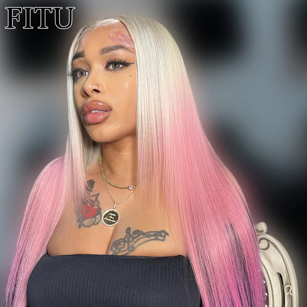 FITU-Peluca de cabello humano con encaje Frontal, postizo de color rosa y transparente de 13x6, 13x4 y 5x5 con cierre de encaje, 613 desplumada con pelo de bebé