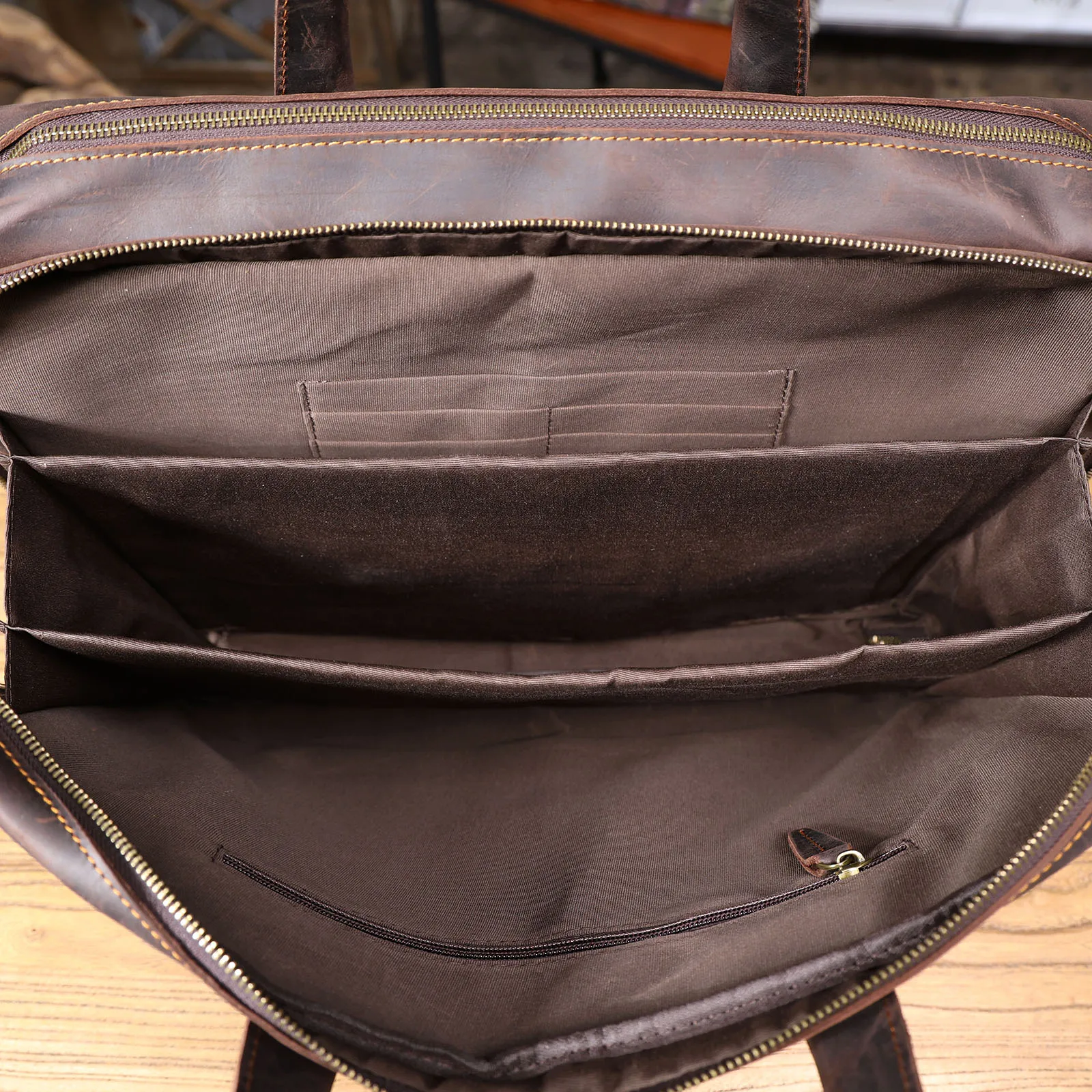 Vintage Echtleder Herren-Aktentasche 17" Laptop-Tasche, Messenger-Taschen für Arbeit und Business, Crazy Horse Rindsleder Handtasche – Detail 20