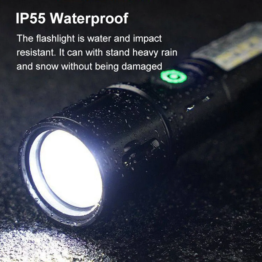 High Power Spotlight long LED Flashlight Side COB Aluminum Alloy Type-C 6 Modes Zoomable Ultra Bright Torch Emergency Lighting