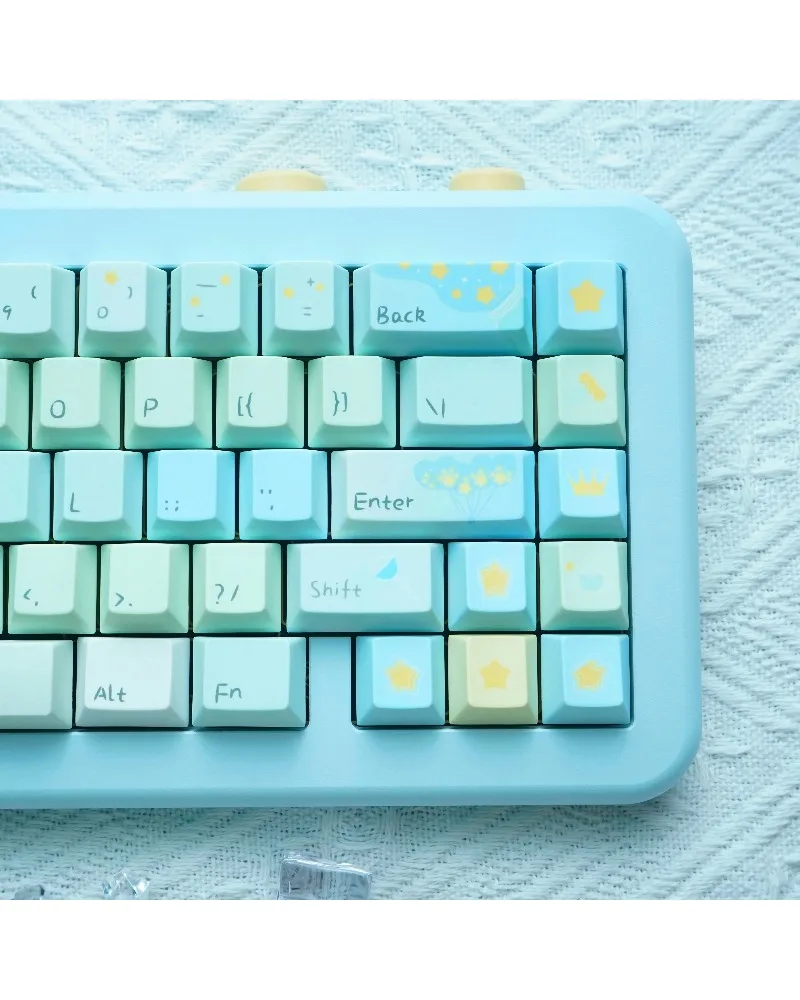 

light blue mint green and cream yellow gradient pbt dye sub keycaps full set oem profile for mechanical keyboards