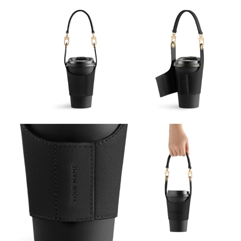 

Coffee Cup Holder with Adjustable Strap for Easy Carrying PU Leather Mugs Sleeve