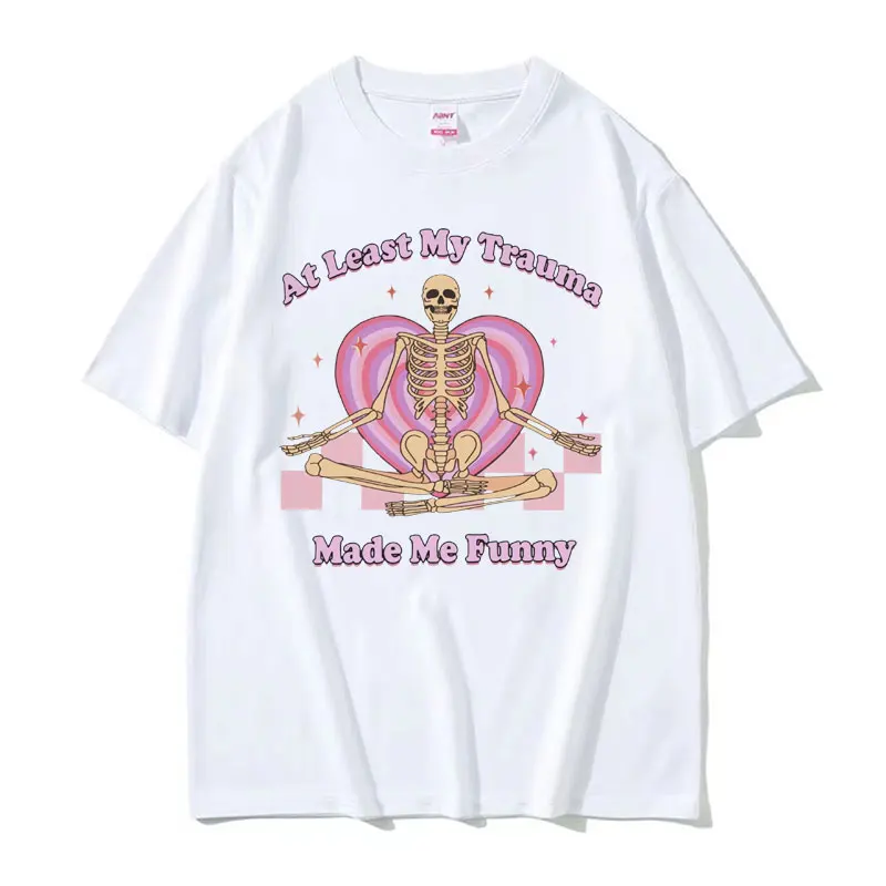 على الأقل صدمتي صنعني مضحك تي شيرت Harajuku الهيكل العظمي الملابس ميمي تي شيرت الرجال النساء القوطية شعبية القطن تي شيرت بلايز