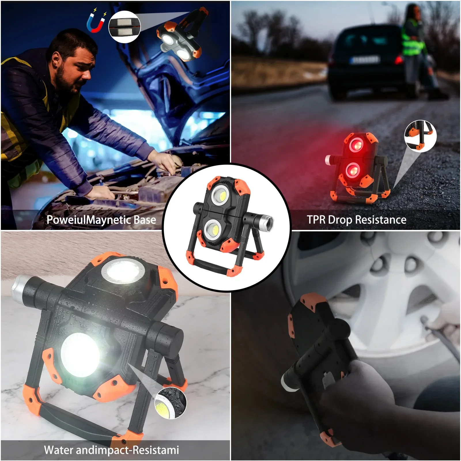 1/2PCS Portable LED Work Light 2COB USB Rechargeable Flood Lights Waterproof Working Light for Camping Hiking Emergency Lamp
