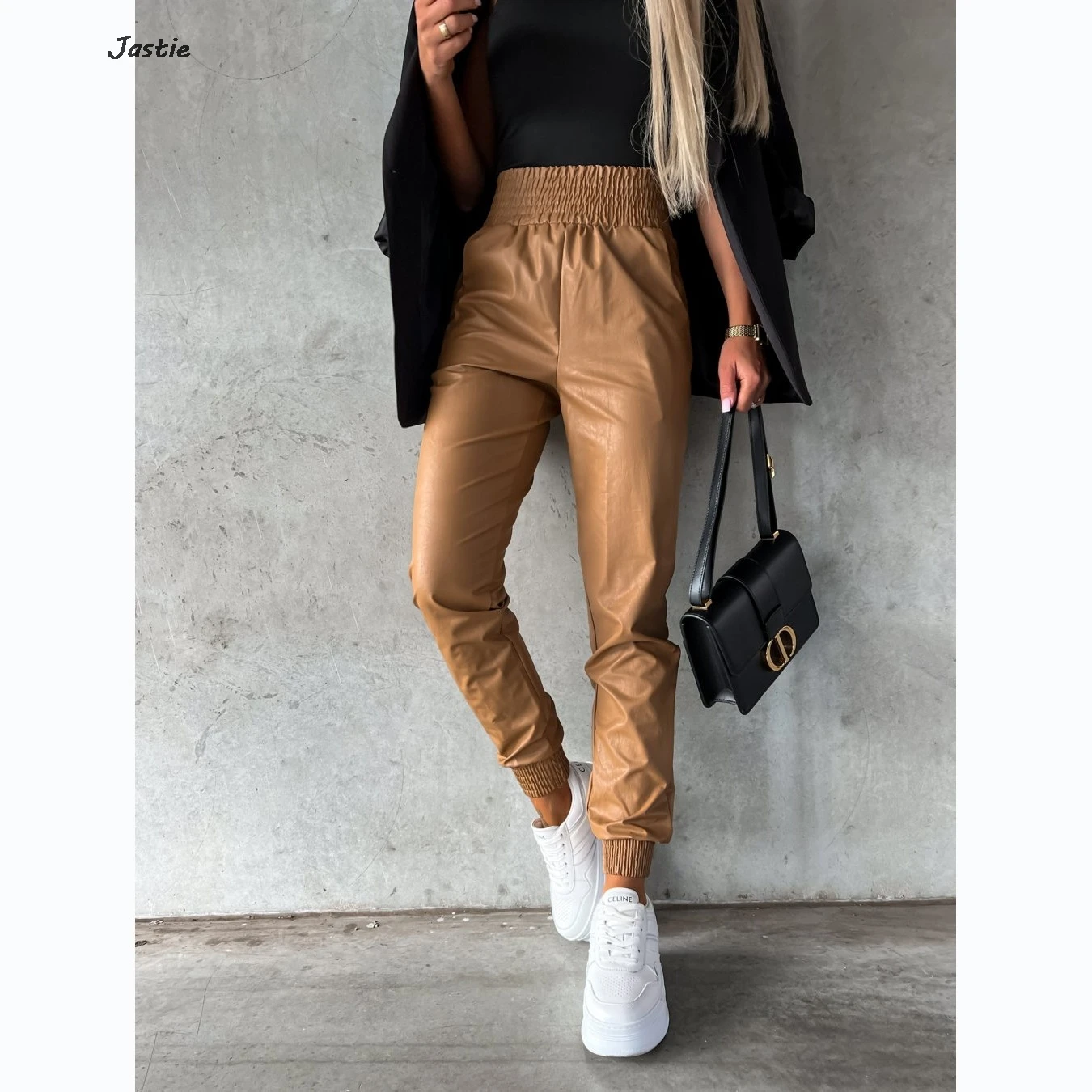 2023 Spring And Autumn New Casual Tight Pocket Leather Pants High Elastic Waist Slim Pencil Trouser Street Trend Motorcycle 2024