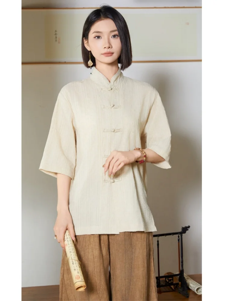 

Новая мужская летняя рубашка из тонкого льна и хлопка в китайском стиле, свободного кроя, на пуговицах, не требует глажки, молодежная мода