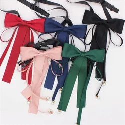 Korean Ribbon Bow Tie Brooch Female College Style Shirt Collar Pins Fashion Pearl Bowknot Brooches School Uniform Accessories