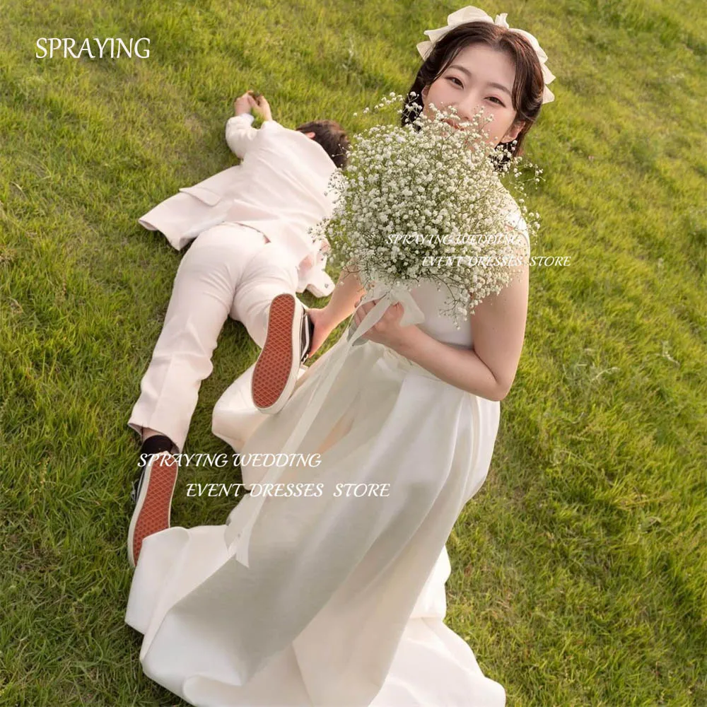 

SPRAYING 웨딩드레스 2024 V-Neck Sleeveless Korea Wedding Dresses Garden Photo Shoot Simple Floor-Length Long A-line Satin Bridal Gown