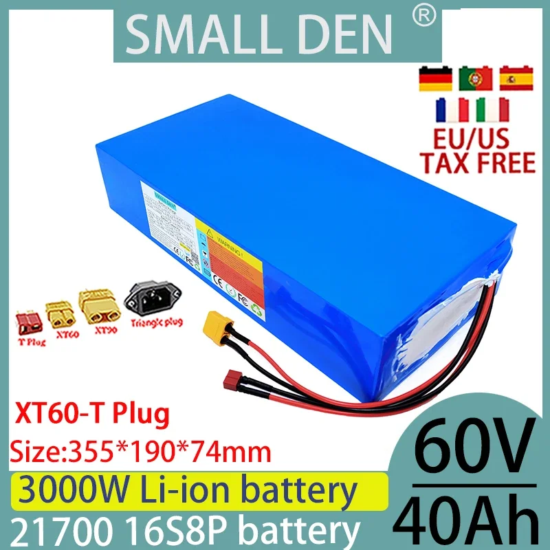 60V 40ah 21700 16S8P lithium-ion battery pack 100-3000W off-road vehicle bicycle solar outdoor motorcycle camping large capacity