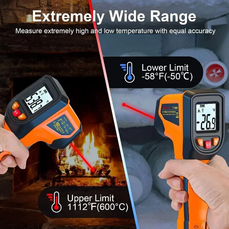 NJTY T600 Digital Infrared Thermometer -50~600℃ Laser Termometro Pyrometer Gun Non-Contact Laser Temperature Meter Gauge Tools