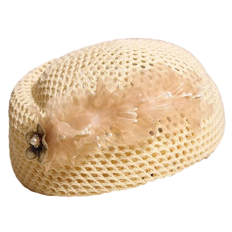 Elegante französische Blumen-Baskenmütze mit Aushöhlungen für Damen – Sommerliche koreanische Mode, süße, vielseitige Stewardess-Mütze, Künstlerhut – Detail 29