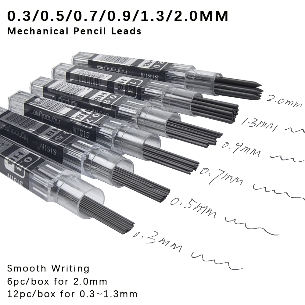 1Box Mechinal Pencil Lead 0.3/0.5/0.7/0.9/1.3/2.0mm HB Refills Leads Art Drawing Automatic Pencil Accessories