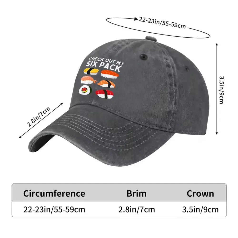 1pc Casual Fashion Sushi Six Pack Abs Funny Print Washed Baseball Cap Premium Versatile Outdoor Additions Unisex Duck Tongue Hat