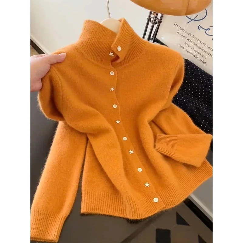 Coreano sle longo sve camisola de malha casaco feminino outono inverno faion versátil emagrecimento aberto cardigan sentimento high end