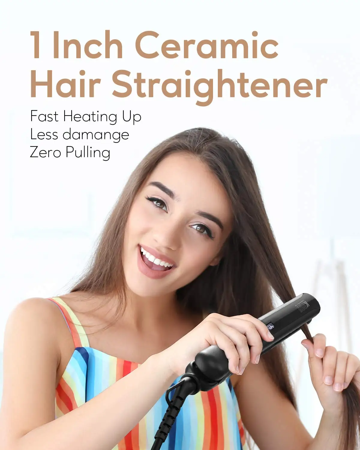 KIPOZI Straightening Iron Ceramic Hair Straightener Adjustable Temperature 2 In 1 Fast Heating Flat Iron 9 Temps LCD Safety Lock