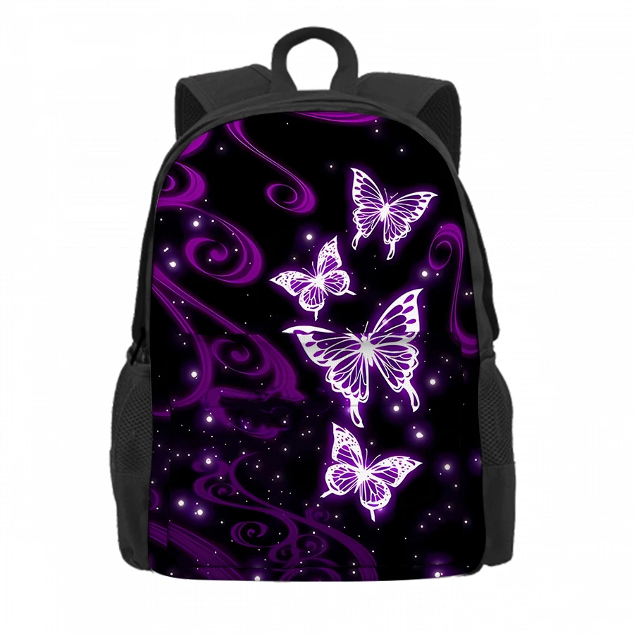 

New Purple Butterfly Pattern Simple Style Front Bag Backpack For Boys/Girls Children Best Gifts 3D Cartoon School Bags