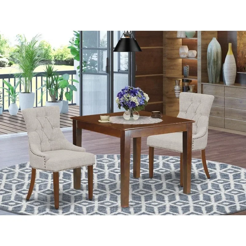 Small Space 3-Piece Dining Table Set, Includes a Square Dining Table and 2 Dining Chairs, 36 x 36 Inches, Mahogany Color