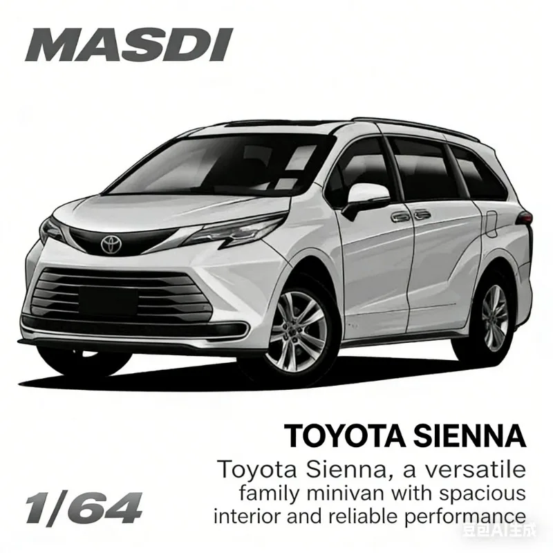 

MASDI 1:64 Модель автомобиля Toyota Sienna Business Car из литого сплава, коллекционная модель для взрослых, статичная модель для демонстрации, подарок для мальчика