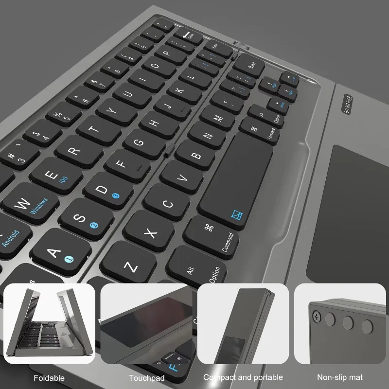 New Foldable Compact USB Wireless BT Keyboard Portable Pocket-Sized Metal Design for iPhone Smartphone Tablet PC