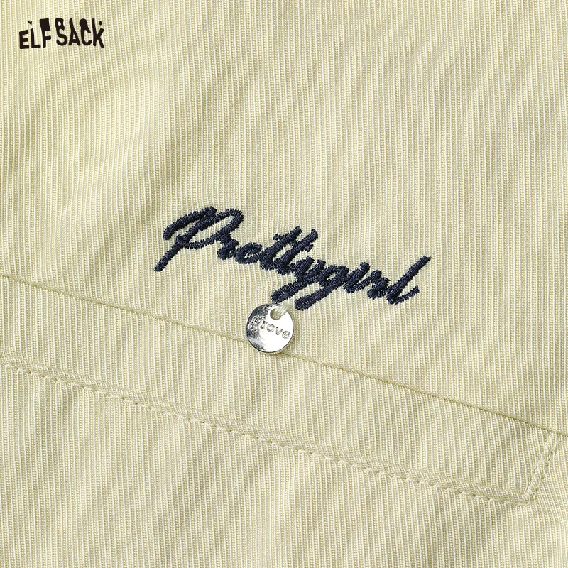 ELFSACK 2025 Summer New Arrivals Embroidered Letter Lapel Short Sleeved Chic Shirt For Women