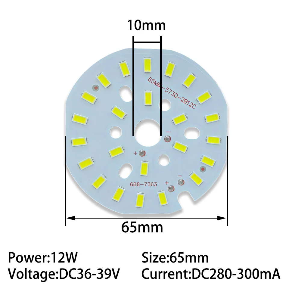 5 sztuk jasność SMD światła pokładzie 12W SMD5730 Panel LED lampa 65mm do sufitu PCB z LED aluminium płyta podstawy z SMD chip