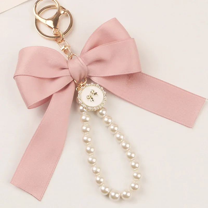 1pcs New Large Bow Pearl Key Chain Pendant Creative Colorful Ribbon Cloth Knot Accessories Headset Kit Accessories