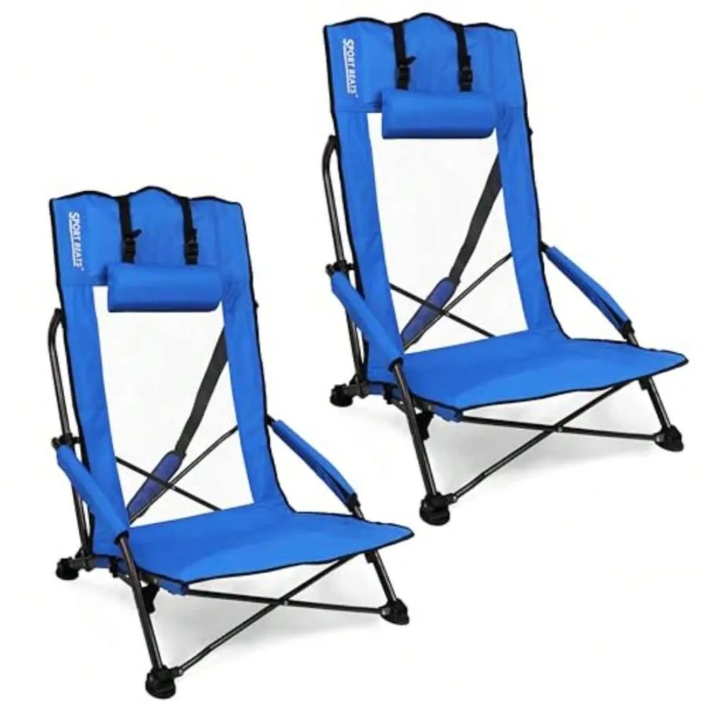 4 Pack Heavy Duty Folding Beach Chairs for Adults with High Back, Low Profile, 22.5 inch Wide Seat, Adjustable Headrest, Breathable Mesh Back, Portable Carry Bag, Outdoor Camping, Poolside, Concert, Travel, Lawn Sports