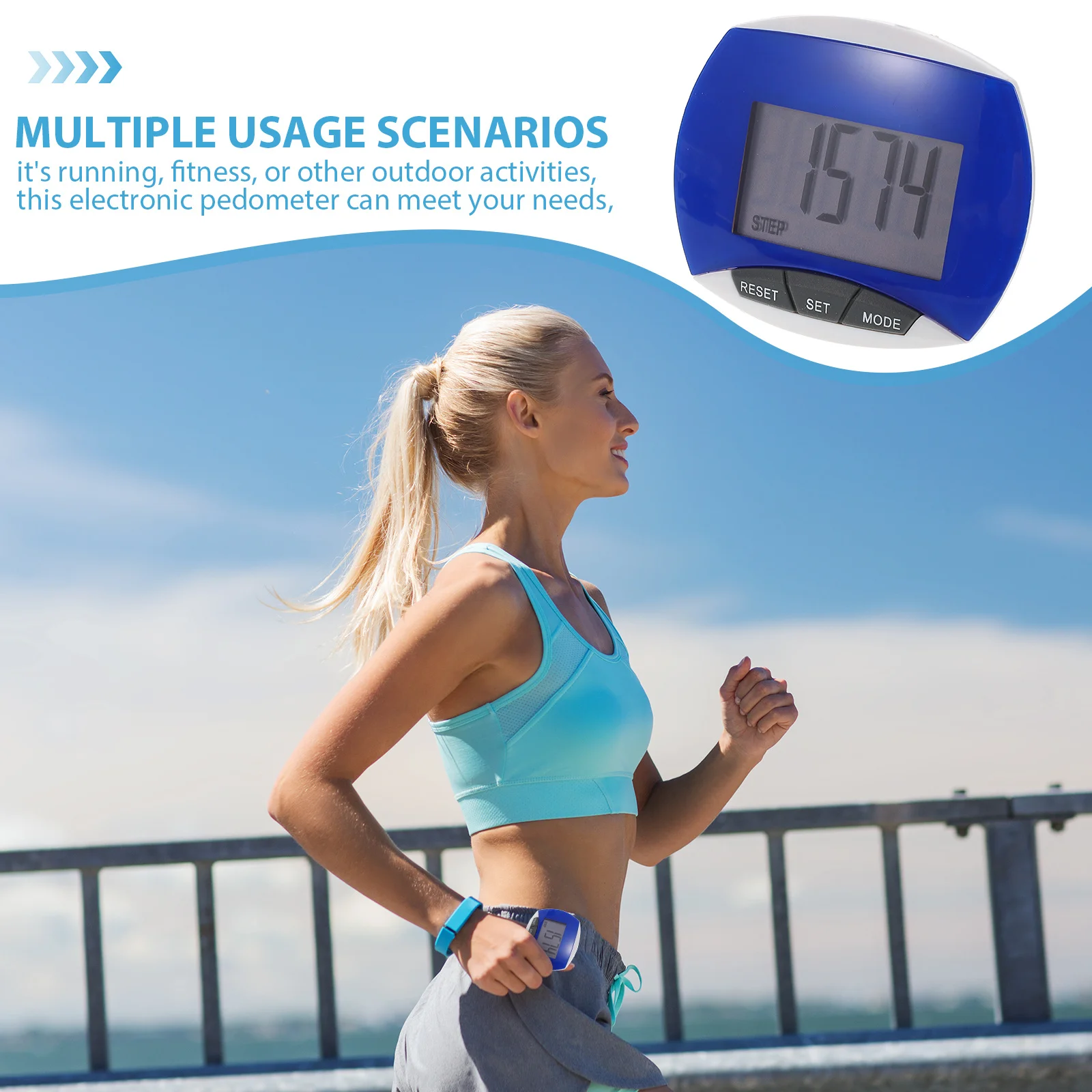 عداد الخطى الإلكتروني متعدد الوظائف، عداد الخطوات الدقيق، شاشة كبيرة محمولة للياقة البدنية والجري والمشي والتسلق والمشي لمسافات طويلة #3