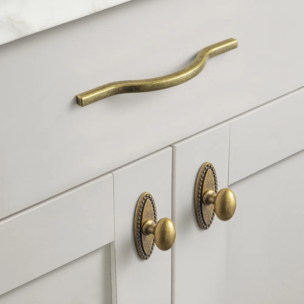 Goo-Ki Low Profile Antique Brass Cabinet Pulls Double Hole Centers(11.4''/12.6'') Zinc Alloy Handle for Drawer Cupboard Wardrobe