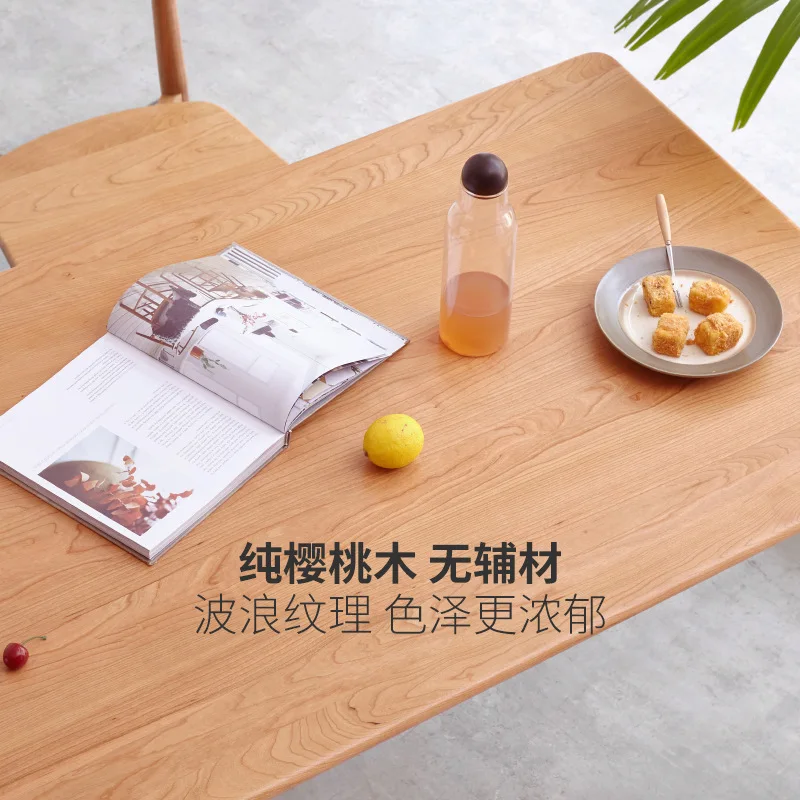 Customizable Nordic Cherry All Solid Wood Modern Simple Japanese Log Dining Table Dining Table and Chair Combination